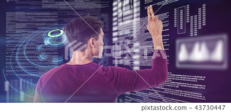 Composite image of rear view of businessman using invisible interface screen Composite image of rear view of businessman using invisible interface screen 43730447