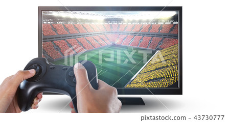 Composite image of woman playing video game against white background Composite image of woman playing video game against white background 43730777