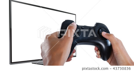 Composite image of woman playing video game against white background Composite image of woman playing video game against white background 43730836