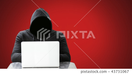 hacker on laptop with red danger background hacker on laptop with red danger background 43731067