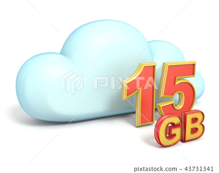 Cloud icon 15 GB storage capacity 3D Cloud icon 15 GB storage capacity 3D 43731341