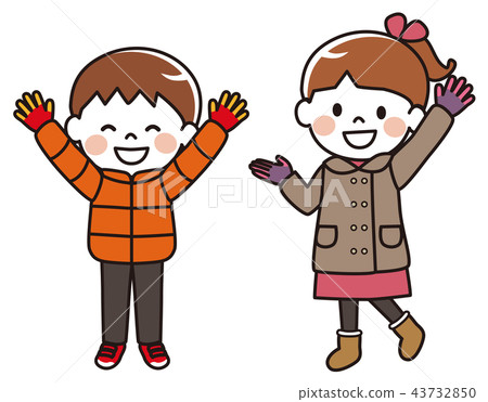 Autumn winter children waving hands 43732850