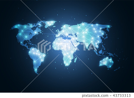 Global network connection. World map point Global network connection. World map point 43733313