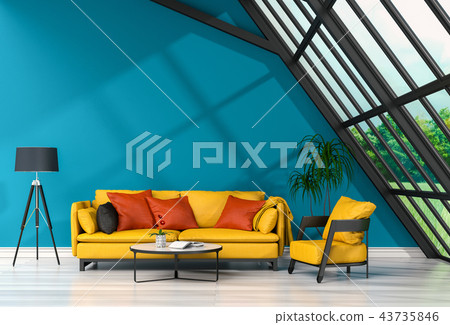 3D rendering of interior modern living room  43735846