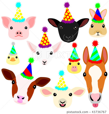 可愛的動物孩子臉上設置方帽子 43736767