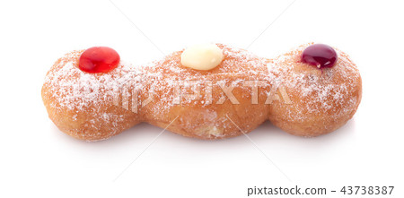 Tasty donut with jam on white background 43738387