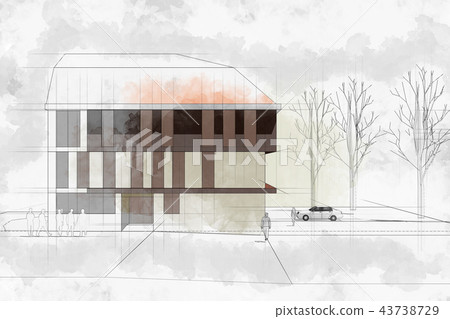 Modern architecture computer generated illustration watercolor s Modern architecture computer generated illustration watercolor s 43738729