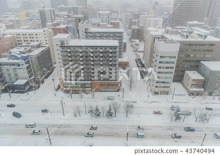 Aerial view of Sapporo in heavy snow 43740494