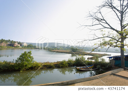 Small canoe on Arpora river. Bardez, Goa, India 43741174