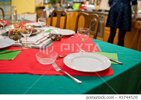 Empty plate with cutlery on the Christmas table. Empty plate with cutlery on the Christmas table. 43744520
