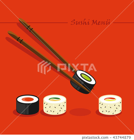 set of different sushi types chopsticks and soy sauce 43744879