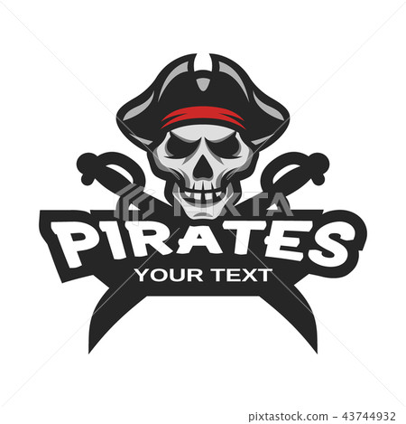 Pirate Skull and crossed sabers emblem. Pirate Skull and crossed sabers emblem. 43744932