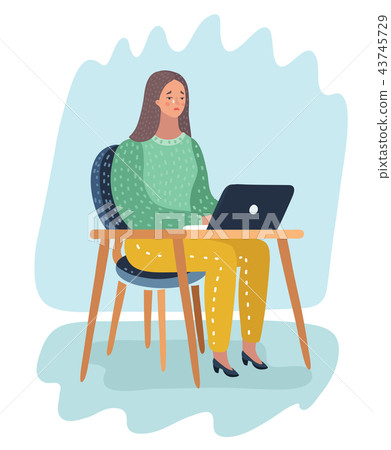 Girl sitting in front of laptop and cry - Stock Illustration [43745729 ...