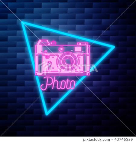 Vintage photographer emblem glowing neon sign 43746589