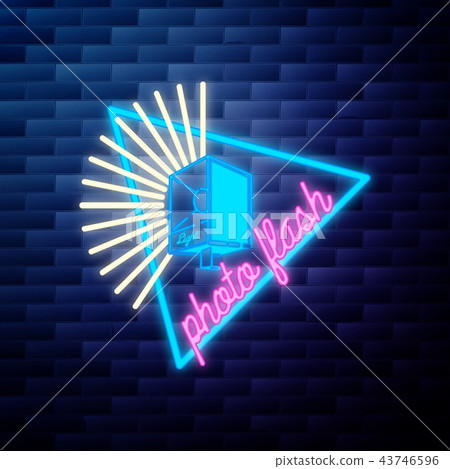Vintage photographer emblem glowing neon sign 43746596