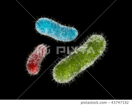 Microbiology background. Viruses, infection microflora and bacteria for banners, 3d illustration 43747192