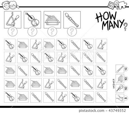 counting musical instruments coloring page - Stock Illustration ...