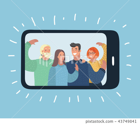 Group people wave from display of smartphone 43749841