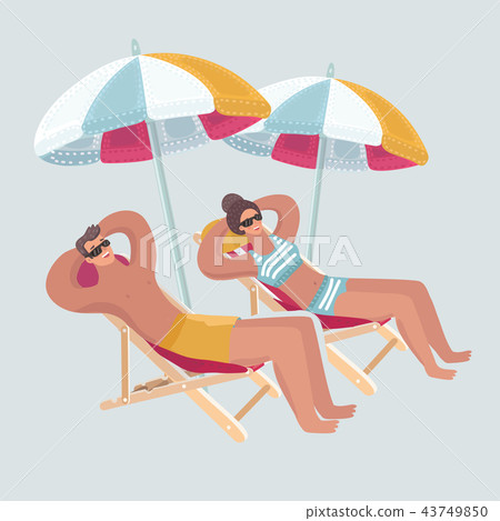 A young guy and a girl on the beach umbrella A young guy and a girl on the beach umbrella 43749850
