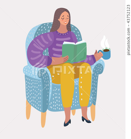 Girl reading book on arm-chair. 43752123