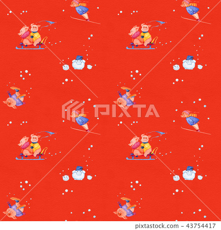 Illustration series Winter Holidays Pigs. Illustration series Winter Holidays Pigs. 43754417