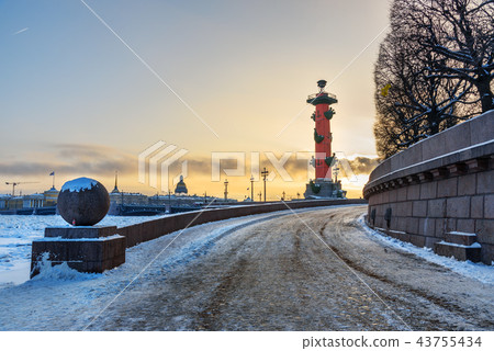 Rostral column on Vasilievsky island at sunset  43755434