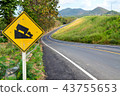 Steep hill descent sign roadside in the country 43755653