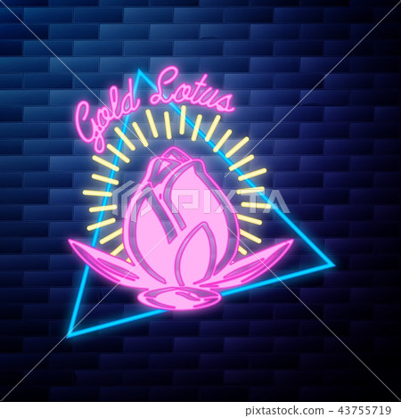 Vintage yoga emblem glowing neon sign Vintage yoga emblem glowing neon sign 43755719