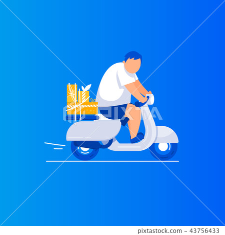 Gift delivery Man is riding a scooter. Gift delivery Man is riding a scooter. 43756433