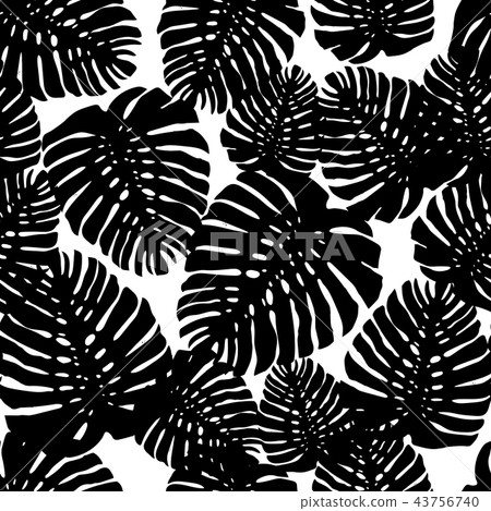Tropical leaves seamless pattern isolated hand drawn silhouettes 43756740