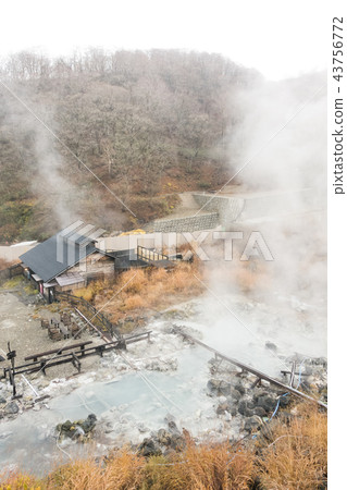 A hot spring sanctuary of the Yukei flow of the mountain, a source area of tranquility surrounded by the Kuroyu hot spring beech forest at the deepest area of Nyuto Hot Springs in Akita Prefecture 43756772