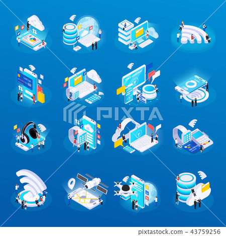Wireless Technology Isometric Icons  43759256