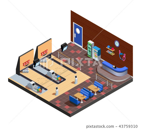 Bowling Club Interior Isometric Composition 43759310
