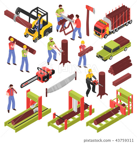Lumberjack Isometric Icons Set 43759311