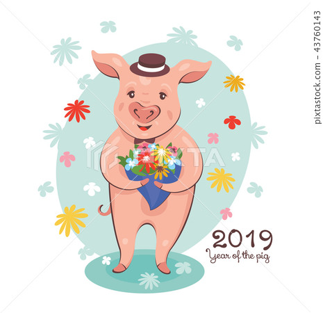 2019 Year of The Pig Greeting Card - Stock Illustration [43760143] - PIXTA