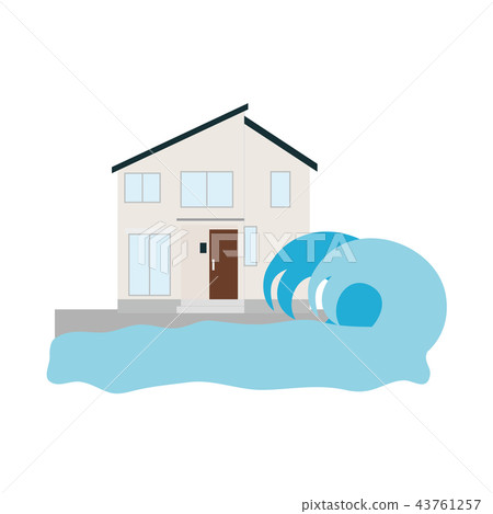 Illustration of a house attacked by a tsunami Illustration of a house attacked by a tsunami 43761257