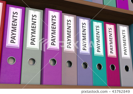 Office binders with PAYMENTS inscription. 3D rendering 43762849