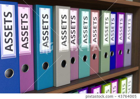 Office binders with ASSETS inscription. 3D rendering Office binders with ASSETS inscription. 3D rendering 43764005