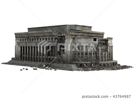 Ruined Building Isolated On White 3D Illustration 43764987