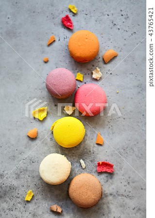 Stack of French macarons on a dark background 43765421