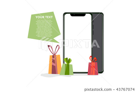 illustration of phone and gifts. illustration of phone and gifts. 43767074