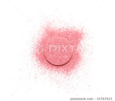 Pink blush scattered on a sponge, isolated 43767623