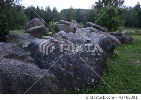 Landscape design with big black stones in the park 43768081