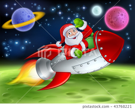 Santa in Space Rocket Cartoon Illustration Santa in Space Rocket Cartoon Illustration 43768221
