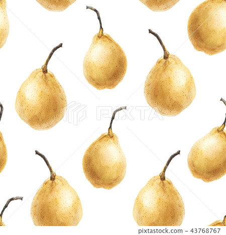 Yellow Fresh Pear watercolor seamless pattern 43768767
