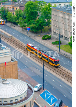 Aerial view of highway with trams and cars 43770859