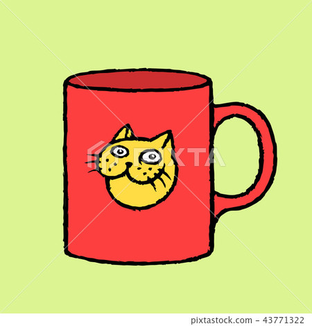 Red cup of coffee with a cat sticker. Vector 43771322