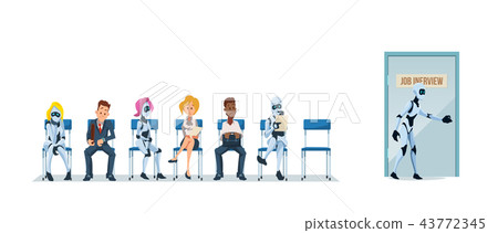 Job Interview Recruiting and Robots. Vector. - Stock Illustration ...