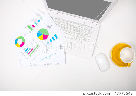Modern office workplace with notebook, reports Modern office workplace with notebook, reports 43773542