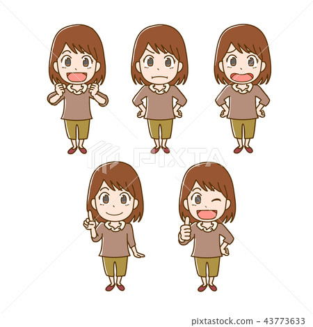 女孩的面部表情設置一個人全身 女孩的面部表情設置一個人全身 43773633